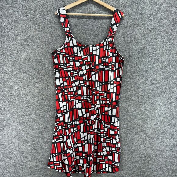 Winlar Night Gown Women 1X Plus Red Geometric Sleeveless V-Neck Sleepwear - Picture 2 of 6